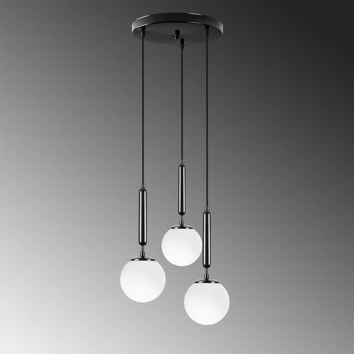Opviq 11465 Lámpara de Araña Moderna, Metálica y de Cristal con Estilos Industrial y Escandinavo, Altura Ajustable, Blanco/Negro